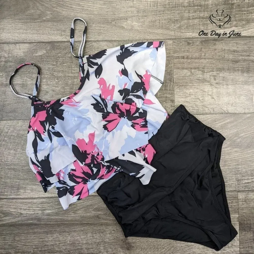 Zando Flounce Ruched Bikini Swimsuit Size S